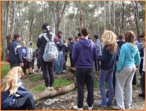 Royce Dickson with students from Shepparton High School.