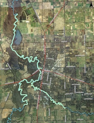 An aerial view of the RiverConnect Area. View more detailed maps and aerial photographs of the RiverConnect Project Area and local catchments.
